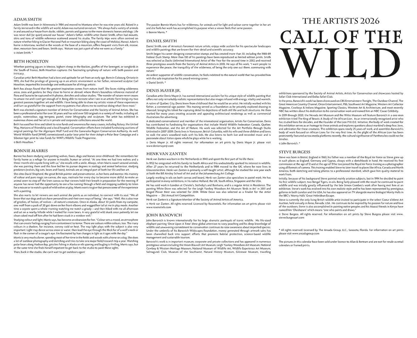 Call of the Wild Wall Calendar