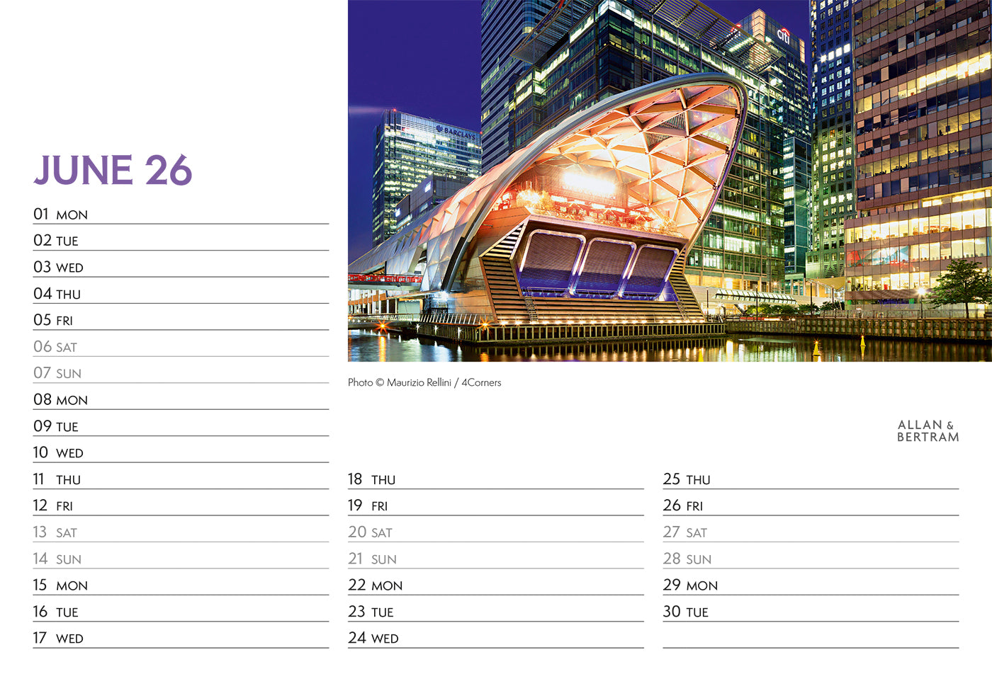London Midi Desk Calendar