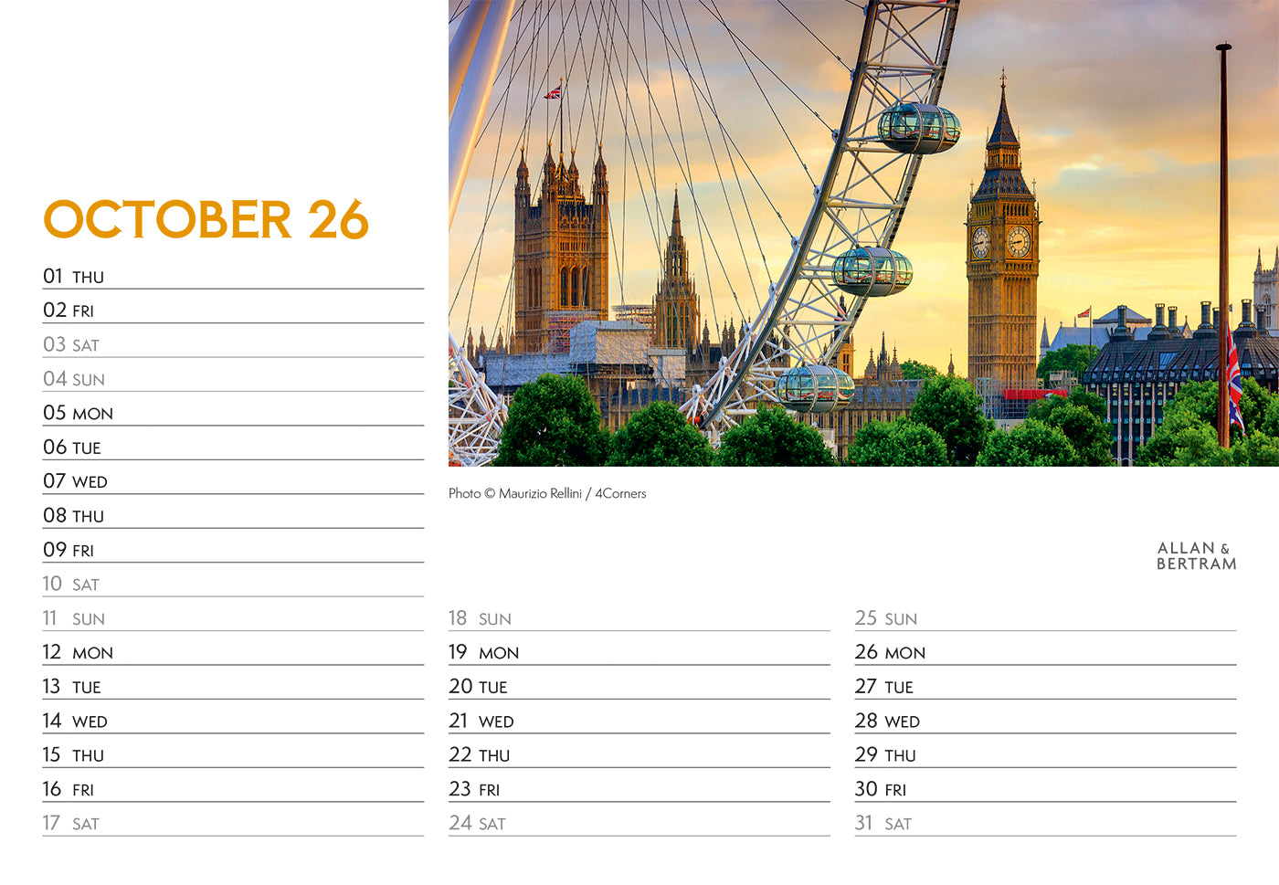 London Midi Desk Calendar
