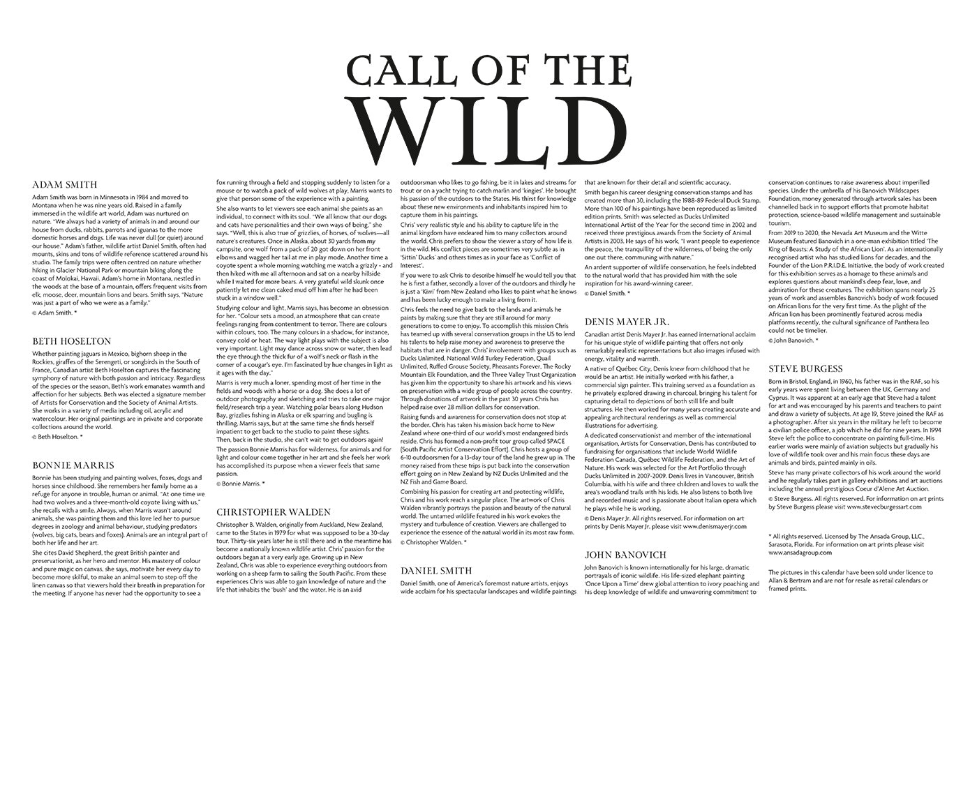 Call of the Wild Wall Calendar