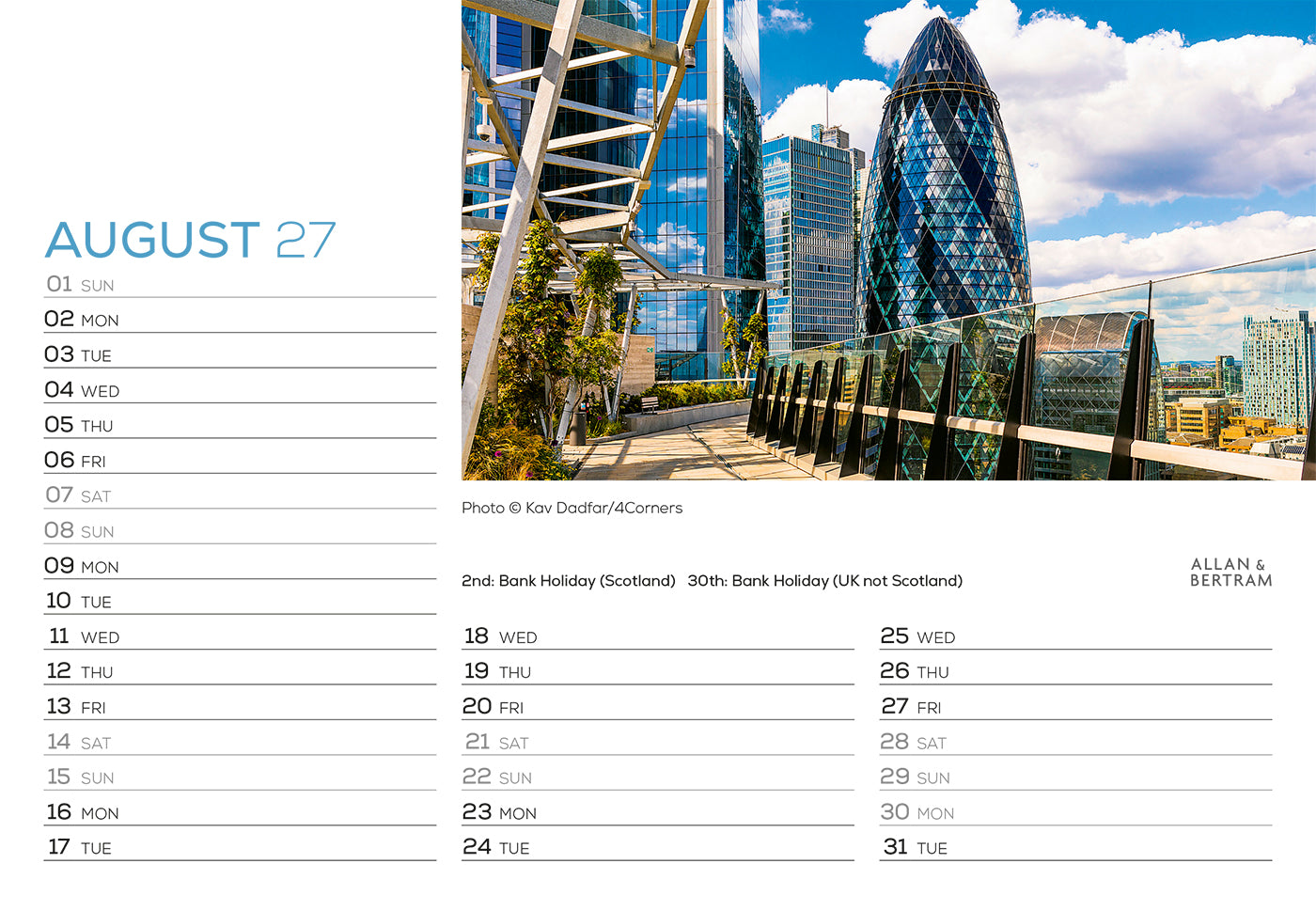 London Midi Desk Calendar