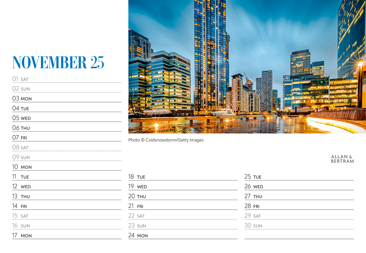 London Midi Desk Calendar