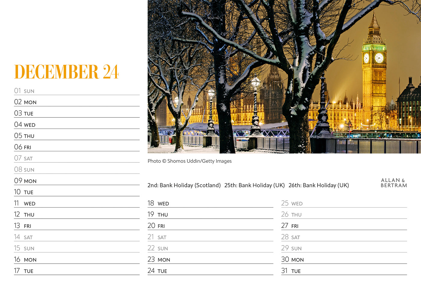 London Midi Desk Calendar